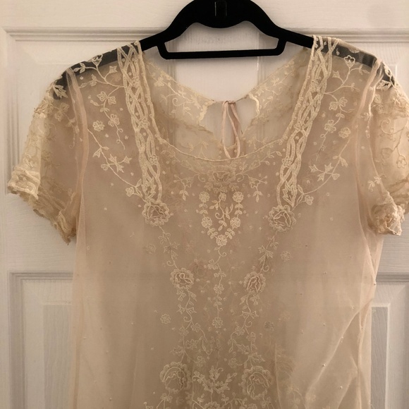 Anthropologie Lace Embroidered Top in Cream - Picture 2 of 7